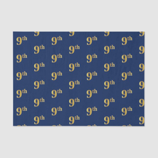 Blue, Faux Gold 9th (Ninth) Event Tissue Paper (Front)