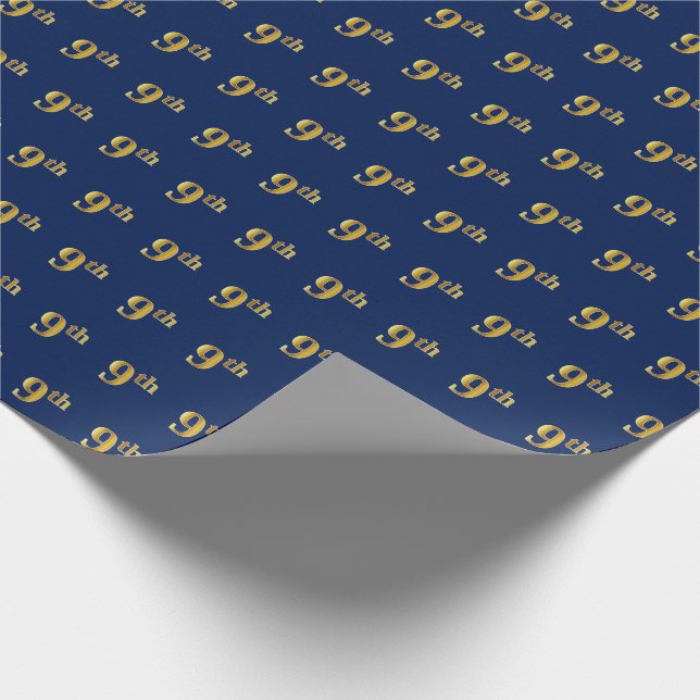 Blue, Faux Gold 9th (Ninth) Event Wrapping Paper (Corner)