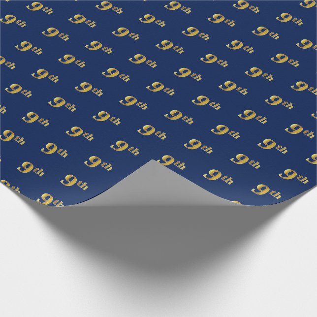 Blue, Faux Gold 9th (Ninth) Event Wrapping Paper (Corner)