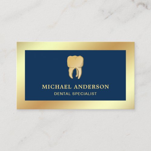Blue Faux Gold Foil Tooth Dental Clinic Dentist Business Card