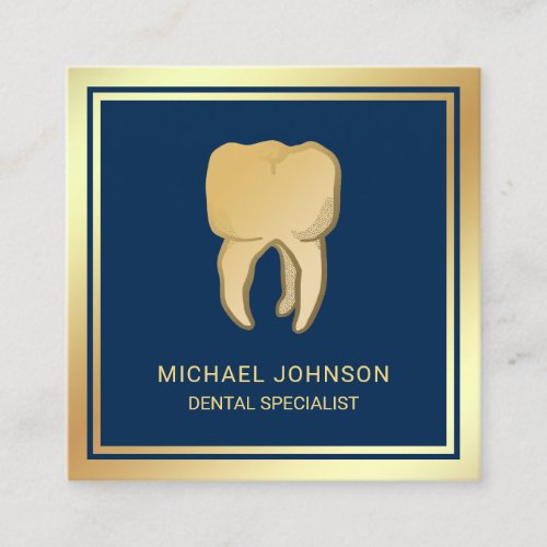 Blue Faux Gold Foil Tooth Dental Clinic Dentist Square Business Card