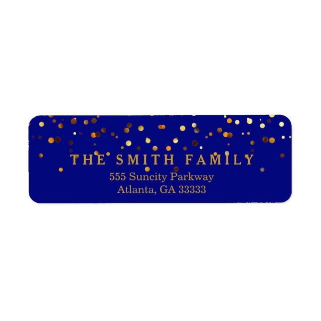 Blue Faux Gold Glitter Foil Confetti Label (Front)