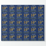 [ Thumbnail: Blue, Faux Gold "Happy 10th Birthday" Wrapping Paper ]