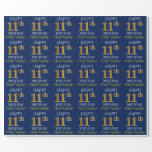 [ Thumbnail: Blue, Faux Gold "Happy 11th Birthday" Wrapping Paper ]
