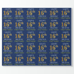 [ Thumbnail: Blue, Faux Gold "Happy 16th Birthday" Wrapping Paper ]