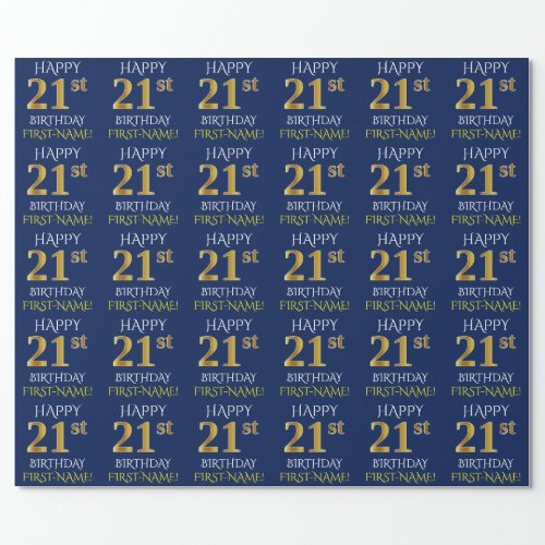 Blue Faux Gold HAPPY 21st BIRTHDAY Wrapping Paper