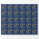 [ Thumbnail: Blue, Faux Gold "Happy 22nd Birthday" Wrapping Paper ]