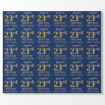 [ Thumbnail: Blue, Faux Gold "Happy 23rd Birthday" Wrapping Paper ]