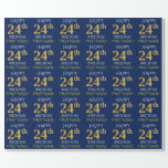 [ Thumbnail: Blue, Faux Gold "Happy 24th Birthday" Wrapping Paper ]