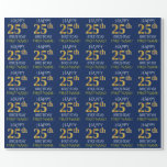 [ Thumbnail: Blue, Faux Gold "Happy 25th Birthday" Wrapping Paper ]