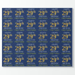 [ Thumbnail: Blue, Faux Gold "Happy 29th Birthday" Wrapping Paper ]