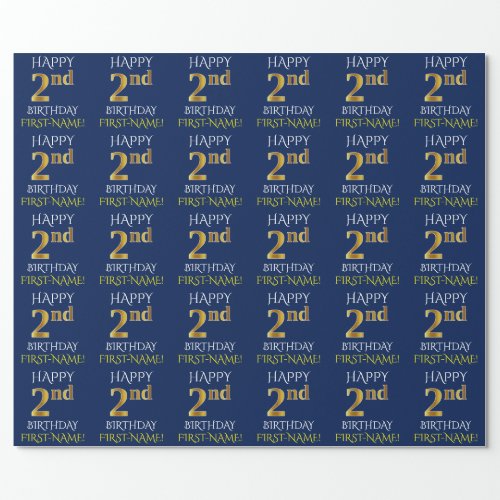 Blue Faux Gold HAPPY 2nd BIRTHDAY Wrapping Paper