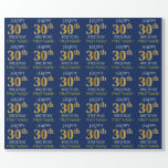 [ Thumbnail: Blue, Faux Gold "Happy 30th Birthday" Wrapping Paper ]
