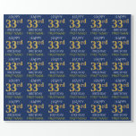 [ Thumbnail: Blue, Faux Gold "Happy 33rd Birthday" Wrapping Paper ]