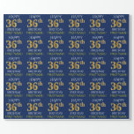 [ Thumbnail: Blue, Faux Gold "Happy 36th Birthday" Wrapping Paper ]