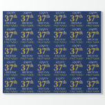 [ Thumbnail: Blue, Faux Gold "Happy 37th Birthday" Wrapping Paper ]