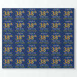 [ Thumbnail: Blue, Faux Gold "Happy 38th Birthday" Wrapping Paper ]