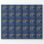 [ Thumbnail: Blue, Faux Gold "Happy 39th Birthday" Wrapping Paper ]