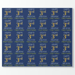 [ Thumbnail: Blue, Faux Gold "Happy 3rd Birthday" Wrapping Paper ]