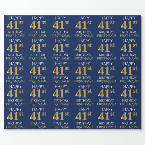 Blue Faux Gold HAPPY 41st BIRTHDAY Wrapping Paper