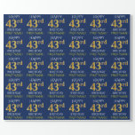 [ Thumbnail: Blue, Faux Gold "Happy 43rd Birthday" Wrapping Paper ]