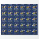 [ Thumbnail: Blue, Faux Gold "Happy 44th Birthday" Wrapping Paper ]