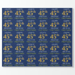 [ Thumbnail: Blue, Faux Gold "Happy 45th Birthday" Wrapping Paper ]