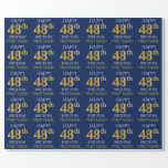 [ Thumbnail: Blue, Faux Gold "Happy 48th Birthday" Wrapping Paper ]