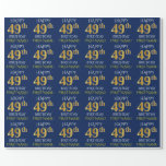 [ Thumbnail: Blue, Faux Gold "Happy 49th Birthday" Wrapping Paper ]