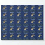 [ Thumbnail: Blue, Faux Gold "Happy 4th Birthday" Wrapping Paper ]