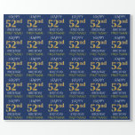 [ Thumbnail: Blue, Faux Gold "Happy 52nd Birthday" Wrapping Paper ]