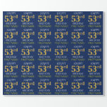 [ Thumbnail: Blue, Faux Gold "Happy 53rd Birthday" Wrapping Paper ]