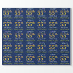 [ Thumbnail: Blue, Faux Gold "Happy 55th Birthday" Wrapping Paper ]