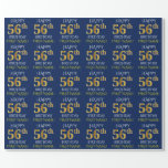 [ Thumbnail: Blue, Faux Gold "Happy 56th Birthday" Wrapping Paper ]