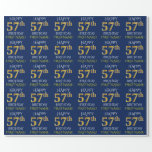 [ Thumbnail: Blue, Faux Gold "Happy 57th Birthday" Wrapping Paper ]