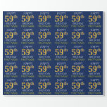 [ Thumbnail: Blue, Faux Gold "Happy 59th Birthday" Wrapping Paper ]