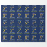 [ Thumbnail: Blue, Faux Gold "Happy 5th Birthday" Wrapping Paper ]