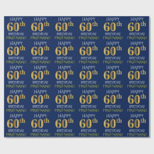 Blue, Faux Gold "HAPPY 60th BIRTHDAY" Wrapping Paper
