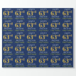 [ Thumbnail: Blue, Faux Gold "Happy 63rd Birthday" Wrapping Paper ]