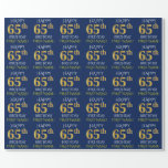 [ Thumbnail: Blue, Faux Gold "Happy 65th Birthday" Wrapping Paper ]