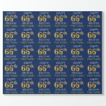[ Thumbnail: Blue, Faux Gold "Happy 66th Birthday" Wrapping Paper ]