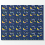 [ Thumbnail: Blue, Faux Gold "Happy 67th Birthday" Wrapping Paper ]