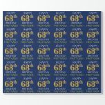 [ Thumbnail: Blue, Faux Gold "Happy 68th Birthday" Wrapping Paper ]