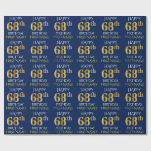 Blue, Faux Gold "HAPPY 68th BIRTHDAY" Wrapping Paper
