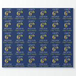 [ Thumbnail: Blue, Faux Gold "Happy 6th Birthday" Wrapping Paper ]