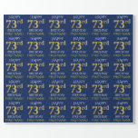 [ Thumbnail: Blue, Faux Gold "Happy 73rd Birthday" Wrapping Paper ]