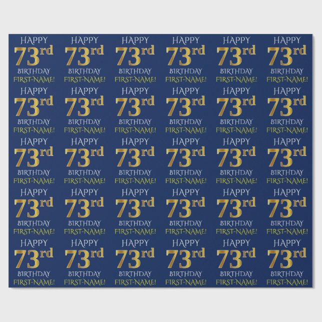 Blue, Faux Gold "HAPPY 73rd BIRTHDAY" Wrapping Paper (Flat)