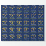 [ Thumbnail: Blue, Faux Gold "Happy 75th Birthday" Wrapping Paper ]