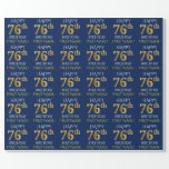 [ Thumbnail: Blue, Faux Gold "Happy 76th Birthday" Wrapping Paper ]