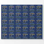 [ Thumbnail: Blue, Faux Gold "Happy 77th Birthday" Wrapping Paper ]